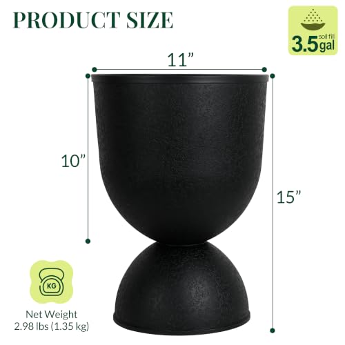 KOL 15 Inch Tall Planters, Black Plastic Urn Planters, 2 Pack - color: Black, size: Bundle: 15"+15"