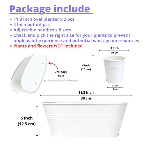 LaLaGreen 11.8 in Deck Metal Rail Planter (8-Piece Combo) Flower Pots White - size: Combo A (8 pack)