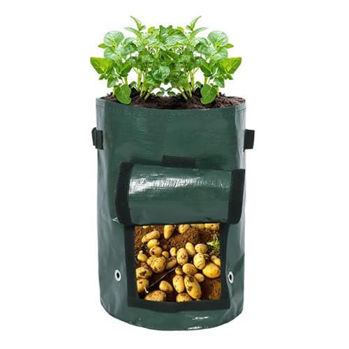 Potato Grow Bag, Thickened PE Fabric with Side Viewing Window and Bottom Ventilation Holes, for Planting Vegetables Potatoes Sweet Potatoes Carrots in Garden Balcony (35 * 45)