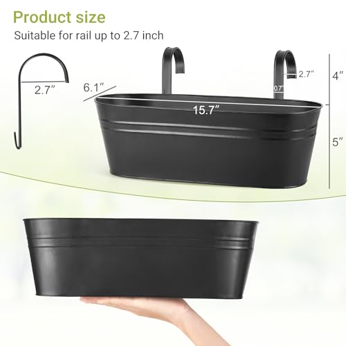 Dahey 15 Inches Railing Planter Box 3 Pcs Metal Hanging Flower Pots, Black - color: Black