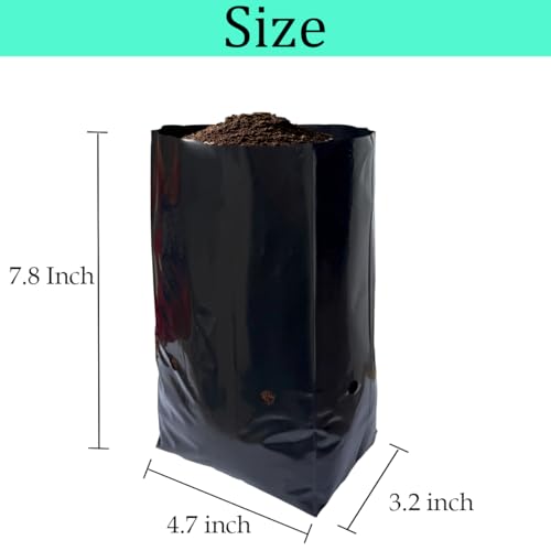 gardtree 1/2 Gallon 100 Pcs Thicken Seedling Nursery Bags, 4.7" x 7.8" Deep Plastic Grow Bags with Drainage Holes, Heavy Duty Plant Starter Pots for Vegetables, Flowers, Succulents and Cuttings - size: 4.7"x7.8"/100PCS