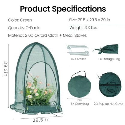 Pop up Gardening Net Cover,29.5x29.5x39.4 inches Pack of 2,Pest Guard Cover for Vegetables Fruits Durable Plant Gardening Net, Pop-Up Chicken Pen for Small Animals Outdoor Run and Pet Enclosure - size: 29.5x29.5x39.4 inches