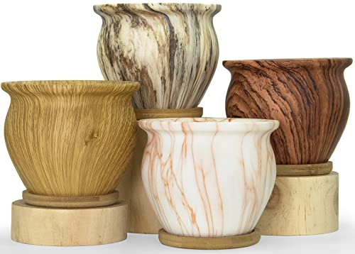 ARTKETTY Succulent Pots, 4.5 Inch Small Plant Pots with Drainage Tray - color: Marble