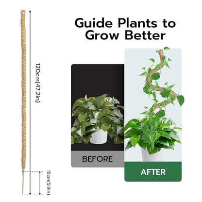 Mcbazel Bendable Moss Pole for Plants 47 Inch, Monstera Plant Support Stake with 7mm Aluminum Core, Coconut Coir Climbing Pole for Monstera Pothos Philodendron, Complete Kit with Ties & Rope - size: 1x120CM/47inch