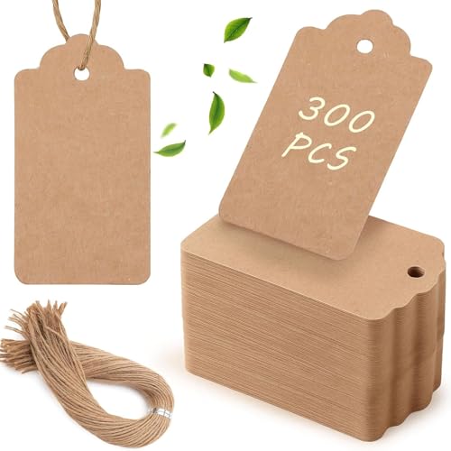 SallyFashion 300PCS Brown Kraft Gift Tags with String, 1.6 X 2.8 inches - color: Brown