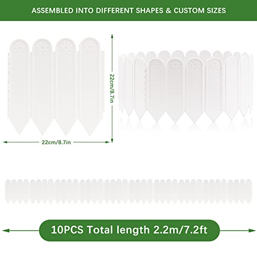 EEOCWF 10PCS White Garden Edging Borders, 8.66 in Tall Plastic Garden Landscape Edging, 7.2ft Interlocking Decorative Garden Fences Edging, Lawn Edge Flower Bed Border for DIY Patio Walkways Yard - color: White