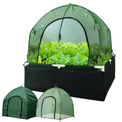 4.6*4.6FT Felt Garden Raised Bed with Plant Covers, No-Tool Growing Bed with Bug Insect Proof Mesh Plant Tents & Sun Shade, 3 Sizes Plant Protection System for Vegetables, Fruits & Flowers - color: Bed and Cover
