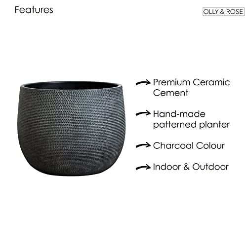 Olly & Rose Barcelona Ceramic Plant Pot Large 10 Inch - Charcoal Black Flower Pots - Plant Pots Indoor & Outdoor Planters Extra Large - color: Black
