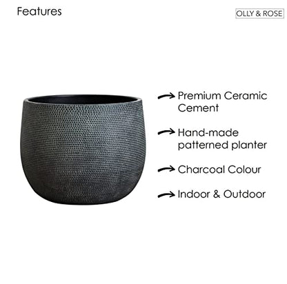 Olly & Rose Barcelona Ceramic Plant Pot Large 10 Inch - Charcoal Black Flower Pots - Plant Pots Indoor & Outdoor Planters Extra Large - color: Black