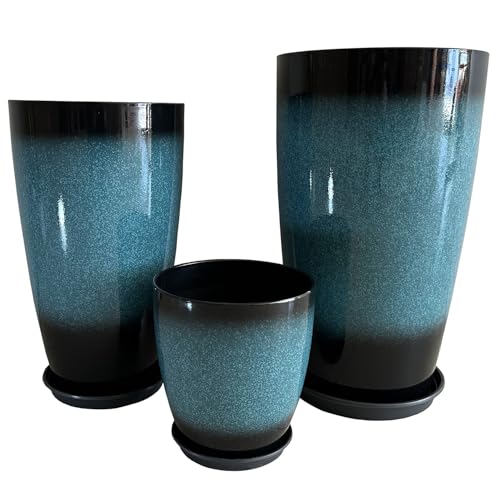24/21/11 Inch Tall Planter Pots Garden Plastic Planters - Set of 3 for Indoor & Outdoor Use - Decorative Lightweight Flower Pots - color: Turquoise