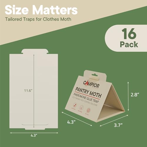 Pantry Moth Traps with Pheromones (16 Pack) – Non‑Toxic, Odor‑Free Sticky Glue Traps for Pantry Moth Treatment & Prevention, Targets Web‑Spinning Food Moths, for Kitchens & Food Storage - size: 16-pk Pantry