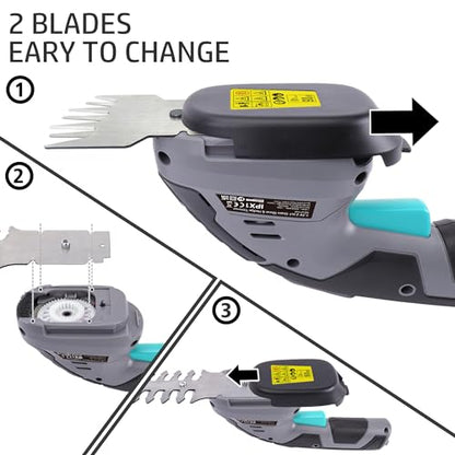 Bluemars 8V 2-in-1 Cordless Hedge Trimmer & Grass Shear w/ 2000mAh Lithium-Ion Battery, Mini Garden Pruner with 2 Blades, for Lawn, Shrub, and Garden Edging