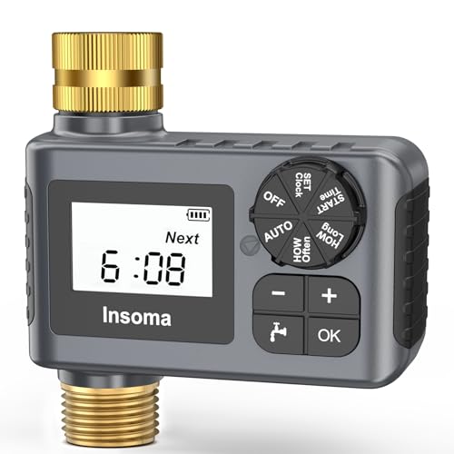 Water Timer with Brass Inlet & Outlet for Outdoor Garden Hose, Hose Timer with Rain Delay/Manual Mode, Automatic Drip Irrigation Controller System for Lawn Yard Garden Watering - color: Gray, size: 1 Outlet