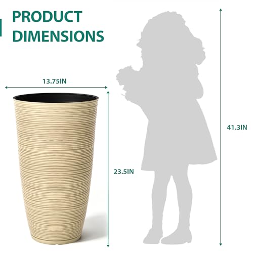 24" Large Outdoor Planters for Plants, Cream Beige Tall Flower Pots - color: 23.5"h-ivory Stripes Texture