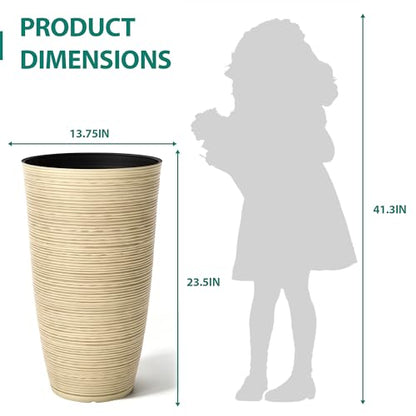 24" Large Outdoor Planters for Plants, Cream Beige Tall Flower Pots - color: 23.5"h-ivory Stripes Texture
