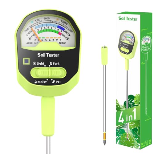 Hersven Soil Moisture Meter, 4-in-1 Soil pH Tester, Soil Moisture, Fertility,Sunlight Intensity with Removable Probe, Large Dial Soil Test Kit for Plants Gardening, Lawn and Indoor Outdoor Plants - size: 11in