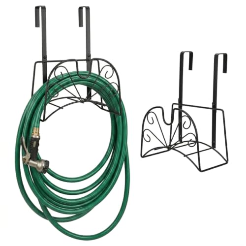 Garden Hose Holder for Outside Yard Hang Over The Door and Fence, Holds Up to 150Ft (Large Black) - color: Large Black