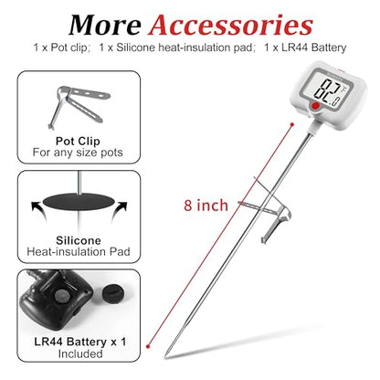BOMATA Digital Candy Thermometer with Pot Clip, Deep Fry Oil Thermometer - color: White