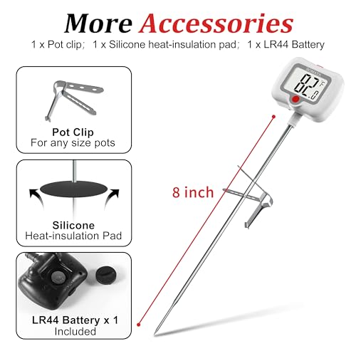 BOMATA Digital Candy Thermometer with Pot Clip, Deep Fry Oil Thermometer - color: White