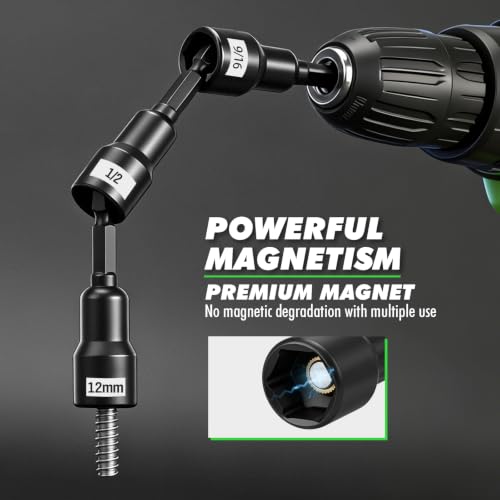 22-Piece Magnetic Nut Driver Set, Metric & SAE (5-13mm & 3/16"-1/2"), 1/4" Hex Shank Impact Bit Set, Wing Nut Driver Bits, Magnetic Aluminum Storage Rail - color: Nut Driver Set With Rail Green