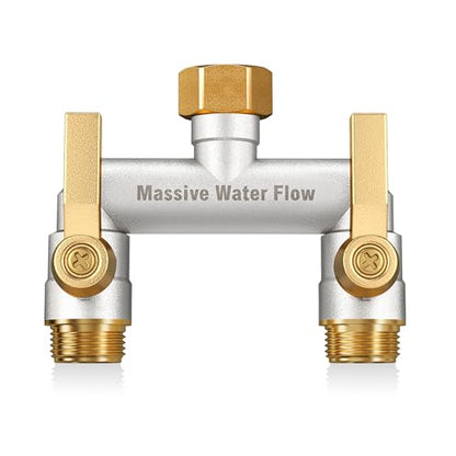 Hose Splitter 2 Way Heavy Duty, Full Flow Solid Brass Nickel Plated Garden Hose Splitter, Spigot Splitter Valve with Metal Handle, Outdoor Faucet Splitter, 3/4 - Inch Frost Resistant Hose Adapter - style: Nickel Plated 2 way