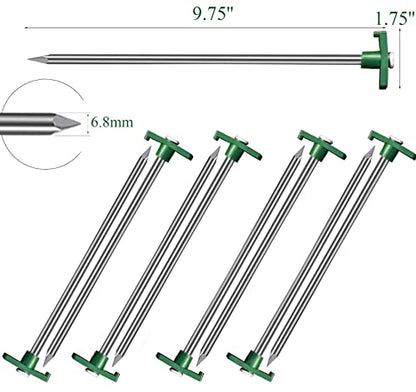 Cheardia 20 Pack Tent Stakes Heavy Duty, 9.75 Inch Yard Stakes Non-Rust Metal Tent Pegs Ground Stakes Tent Spikes for Camping Patio, Garden, Canopies, Grassland, Outdoor,Green - color: Green 20pcs