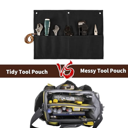 Chisel Roll,Small Tool Roll Pouch,Tool Roll Bag Organizer, Heavy Duty Waxed Canvas Tool Bag, Multi-Purpose Roll-Up Storage Bag for Hand Tools Holder with 6 Pockets Wrench Roll Up Pouch - color: Black