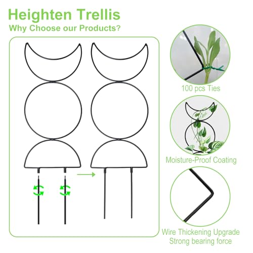 4 Packs 19 in Heighten Trellis for Climbing Plants Indoor, HENABLE Small Garden Metal Trellis for Potted Plants Outdoor for Vine Ivy Flower Plant Support, 4 Different Black Iron Patterns - size: 19 IN