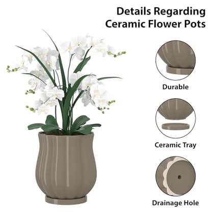 4.7" Brown Ceramic Plant Pot with Saucer - color: Brown, size: Small