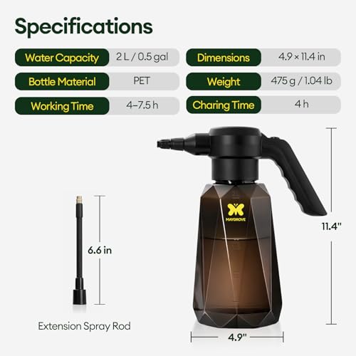 MAYGROVE 70oz Battery Powered Sprayer, 2L Electric Sprayer