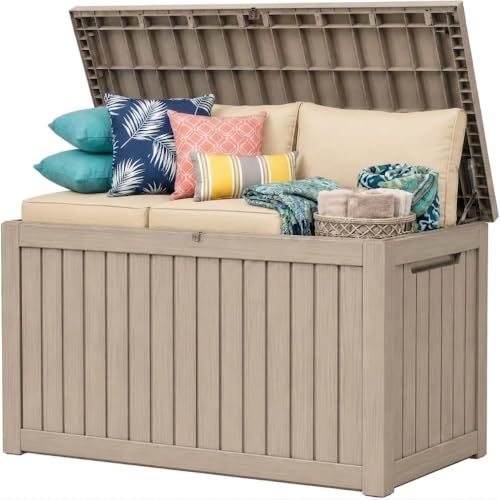 300 Gallon Outdoor Storage Box Resin Deck Box All Weather Waterproof Large Lockable Storage Container Deck Box for Patio Furniture, Garden Tools, Lockable, Gray New - color: Gray New, size: 300 GAL