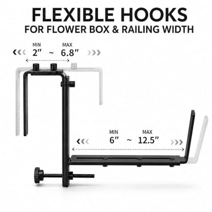Y&M 4 Pack Window Box Brackets, Adjustable Railing Planter Box Brackets - size: 4p
