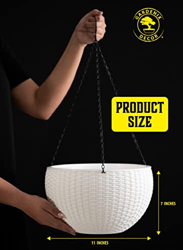 GARDENIX DECOR 11'' Self Watering Hanging planters for Indoor Plants - Flower Pot with Water Level Indicator for Plants, Hanging pots - Self Watering Planter Plant Pot-Coco Coir- Round 1 Pack - White - color: White