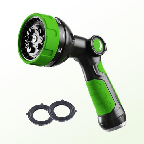 Hose Sprayer Nozzle Heavy Duty - 10 Spray Patterns Garden Hose Nozzle with Adjustable Flow Control for Watering Plants, Washing Cars,Washing Pets, Thumb Control (Green) - color: Green