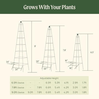 Vego Garden 9 ft Pyramid Obelisk Garden Trellis, Metal Rustproof Plant Support - size: 9 Ft