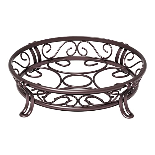 Yimobra Metal Plant Stand for Outdoor Indoor, Heavy Duty Flower Pots Holder Rustproof Wrought Iron Planter Stands Garden Round Supports Rack for Planter 11.8 Inches, Bronze Brown