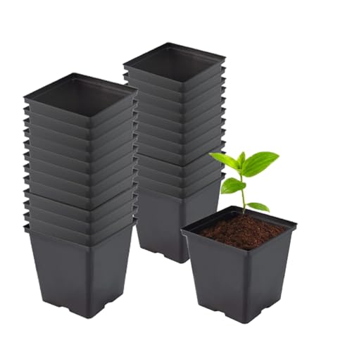 1/2 Gallon Square Nursery Pots 24PCS Black Thick Durable Plastic Flower Pots with Drainage Holes, Reusable Seedling propogation Starter Pots for Indoor Plants, Transplanting, Succulents