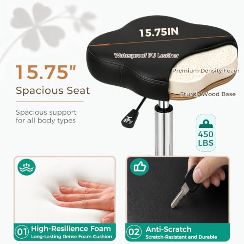Heavy Duty Rolling Stool with Rubber Wheels, Ergonomic Seat, 450lb