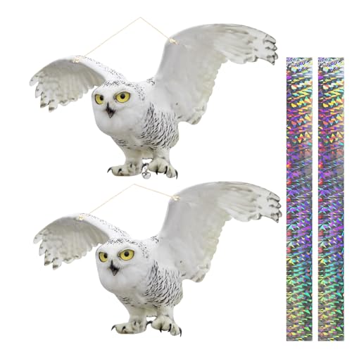 2PCS Fake Owl to Keep Pigeon Away from Balcony Flat Paper Garden Owl to Scare Woodpecker Away from House Hanging Plastic Owls with Reflective Tape Pigeons Scare Devices for Outdoor Porch Patio Roof - color: White 2pcs