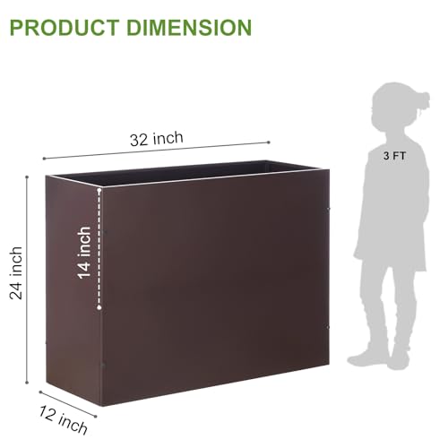 BAYN Large Metal Rectangular Garden Planter Box 32”x 12”x 24” - color: Brown, size: 32”x 12”x 24”