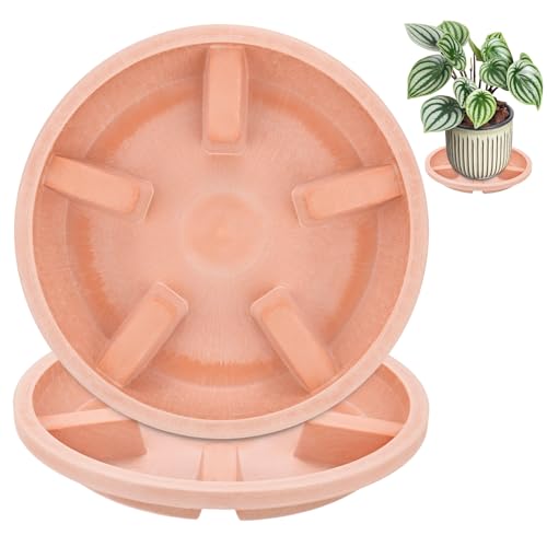 M METERXITY 2-Pack Plant Saucers, 8 Inch OD Anti-Rot Root Resin Flower Pot Plant Saucers for Indoor/Outdoor, Flowerpot Drip Tray [6.3 Inch ID, Red Pottery] - color: Red Pottery, size: 8 Inch OD