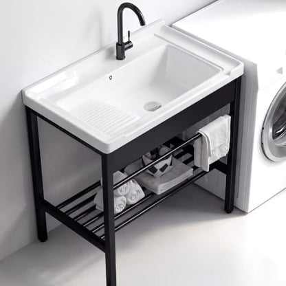 Freestanding Laundry Utility Sink with Washboard - color: A_Utility Sink_Black