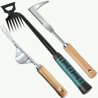 Weed Puller Tool,Crack Weeder Tool, Stainless Steel Crevice Weeding Digger Tool, Paving Brick Moss Removal,6 Teethes Dual Purpose Hand Weeder Tool for Yard Garden, Lawn Edger and Driveway(3 Pcs)