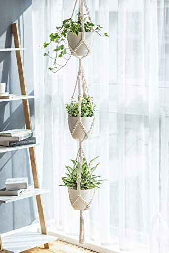 Mkono Macrame Plant Hanger 3 Tier 70" Hanging Plant Holder Indoor Outdoor - size: 70"