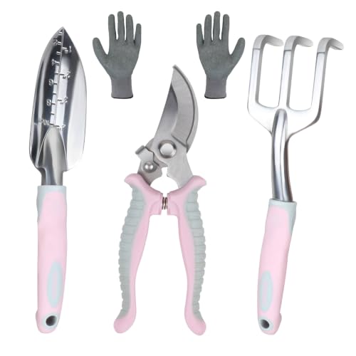 Pink Garden Tool Sets 4-Piece, Aluminum Gardening Hand Tool Kit - color: pink-4pcs