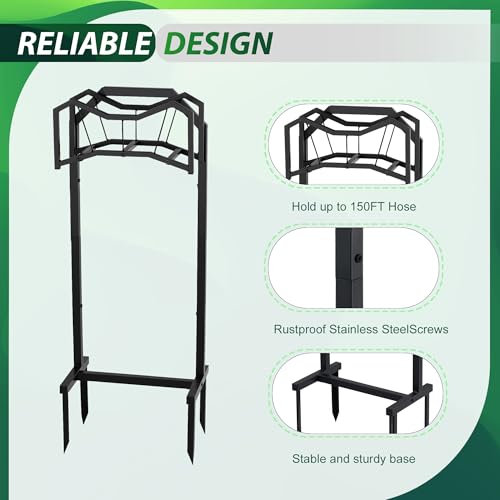 POARMEEY Black Hose Holder Stand with four Ground Stakes for Outdoor Garden