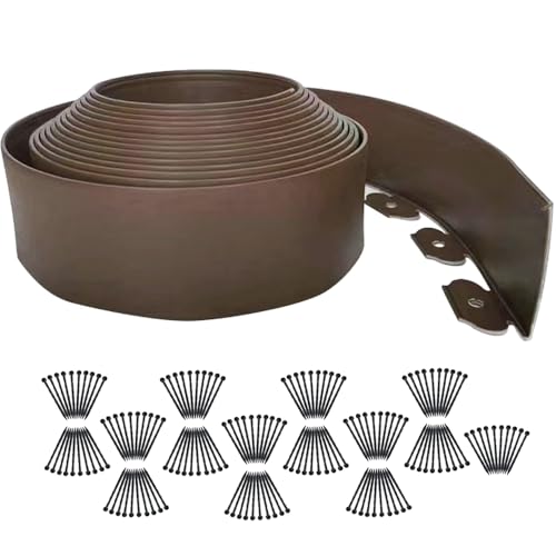 Landscape Edging 98FT,Garden Edging Borders [Extra Tall 4IN High] with 150pcs Plastic Stakes, Lawn Edging Flexible DIY Fence for Landscaping,Flower Bed,Grass,Gravel,Tree Surrounding-Brown - color: Brown, size: 4IN x 98 FT