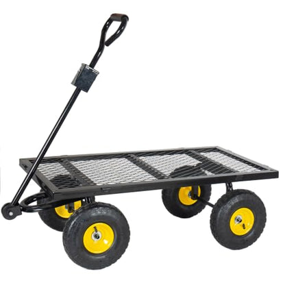 4-in-1 Steel Dump Garden Cart with Removable Liner and Mesh Tray