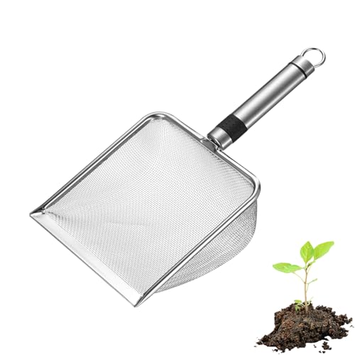 M METERXITY 1-Pack Gardening Soil Sifter, 1.5 mm Mesh Stainless Steel Sand Soil Compost Sieve with Stainless Steel Handle for Sand/Dirt/Rock Compost, Screen Potting Scoop [Silver Tone] - size: 1.5 mm