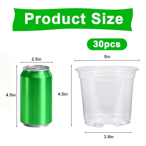 JERIA 30 Pack 5 Inch Clear Nursery Pots with Drainage Holes, Clear Plant Pot for Planting, Transparent Plastic Plant Pots,Durable Seed Starting Pot for Succulents - size: 5Inch-30Pack
